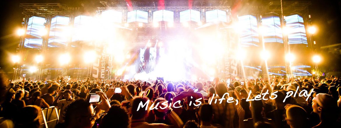 publiek kijkend naar de band op het podium